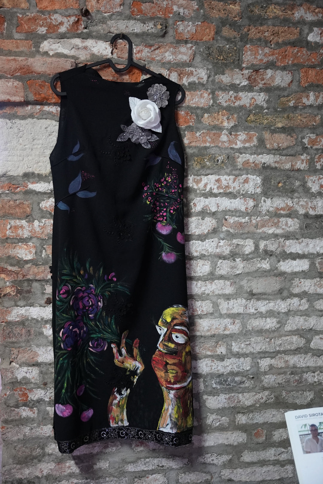 Hand-painted flower garden black dress